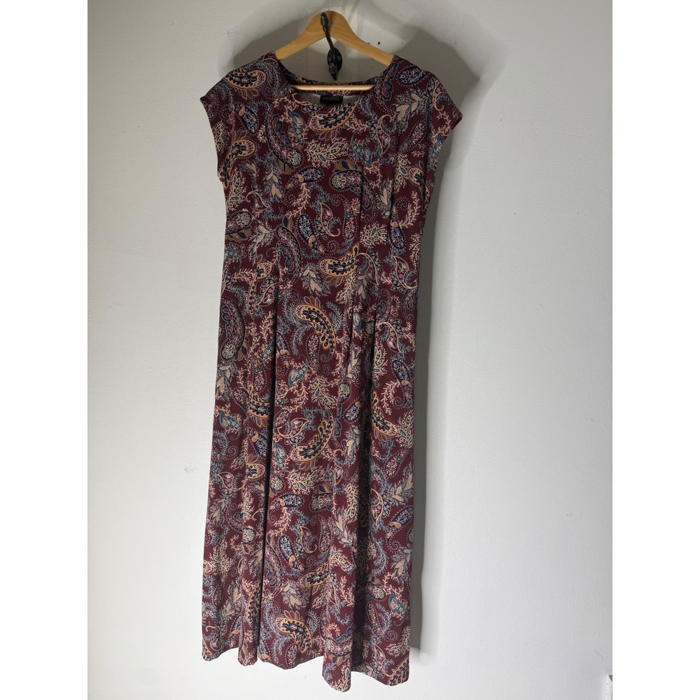 J. Jill Wearever Burgundy Paisley Print Midi Dress XS Ecovero Viscose Knit